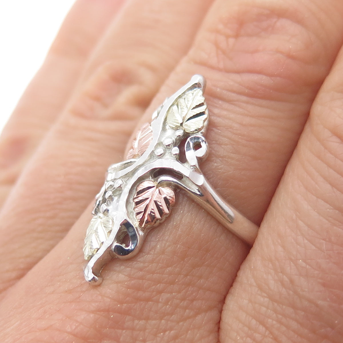 COLEMAN 925 Sterling 12K Rose & Yellow Gold Vintage Black Hills Ring Size 8.25