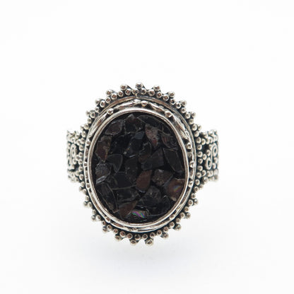 SAMUEL BENHAM Sterling Silver Vintage Real Diamond Inlay Granulated Ring Size 6