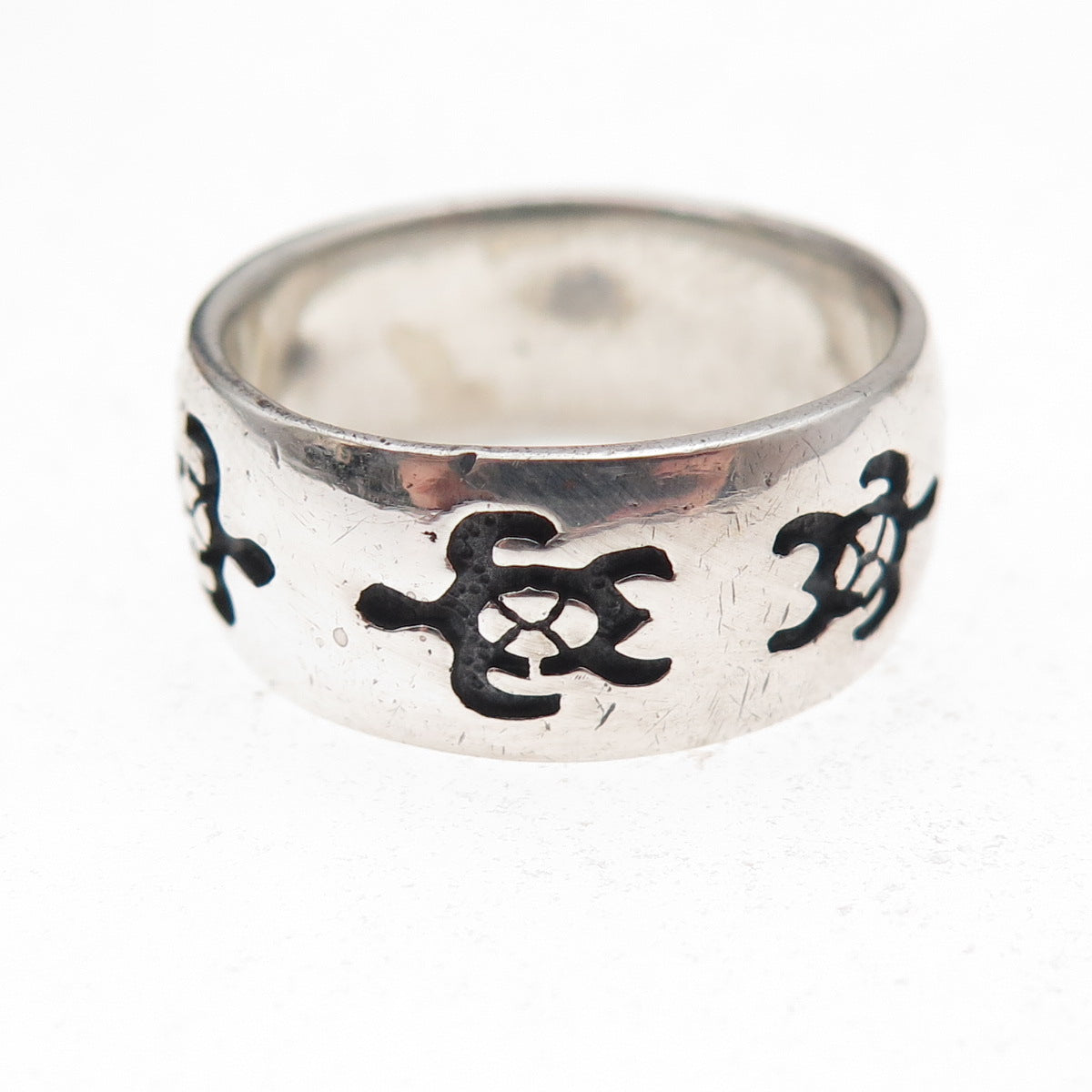 Peter Stone 925 Sterling Silver Vintage Turtle Oxidized Band Ring Size 7.25