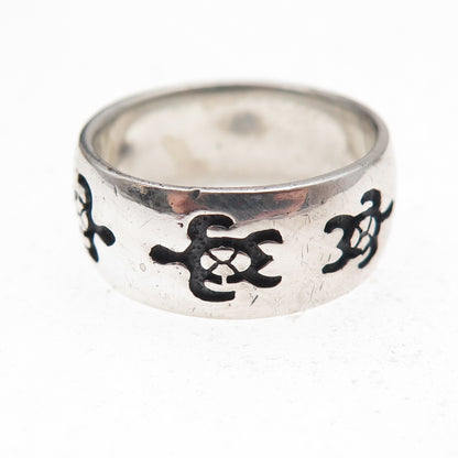 Peter Stone 925 Sterling Silver Vintage Turtle Oxidized Band Ring Size 7.25