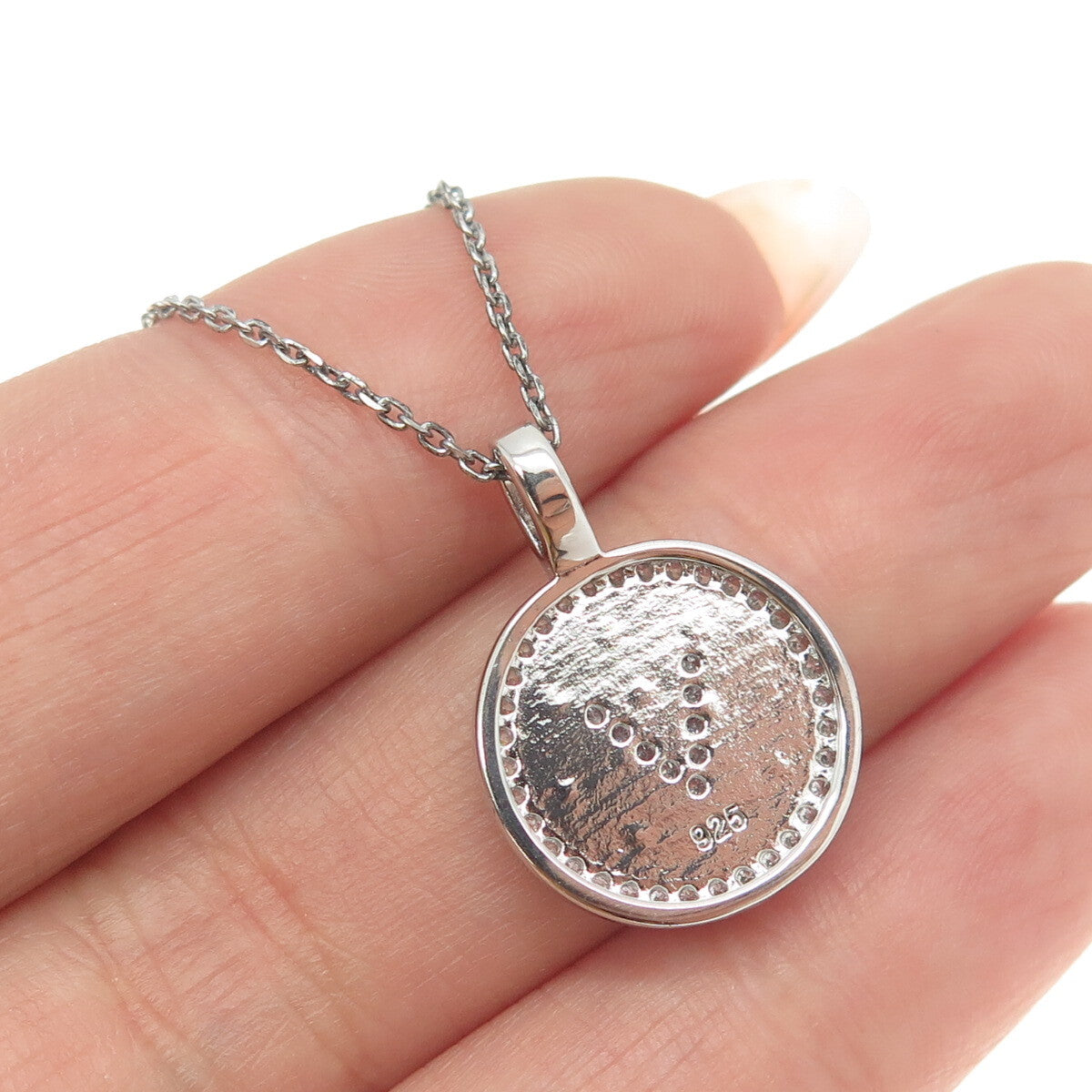 925 Sterling Silver Round-Cut C Z Letter "V" Initial Cable Chain Necklace 16"