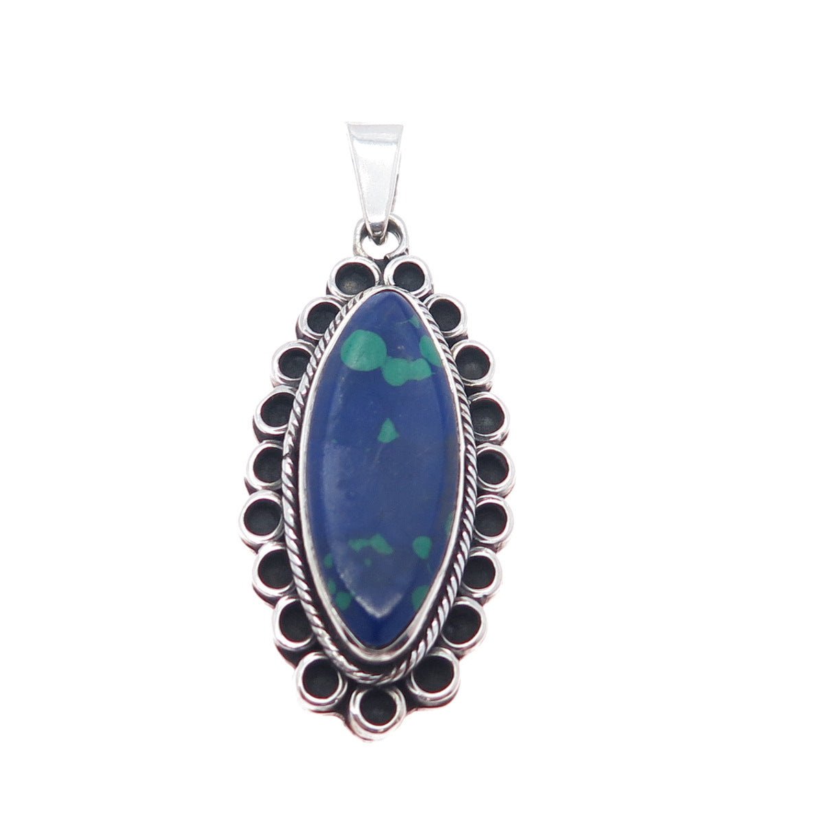 925 Sterling Silver Vintage Mexico Real Azurite Oxidized Charm Pendant