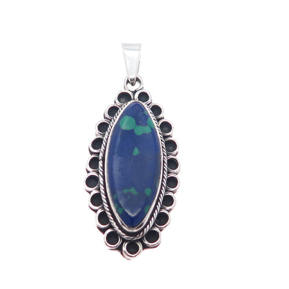 925 Sterling Silver Vintage Mexico Real Azurite Oxidized Charm Pendant
