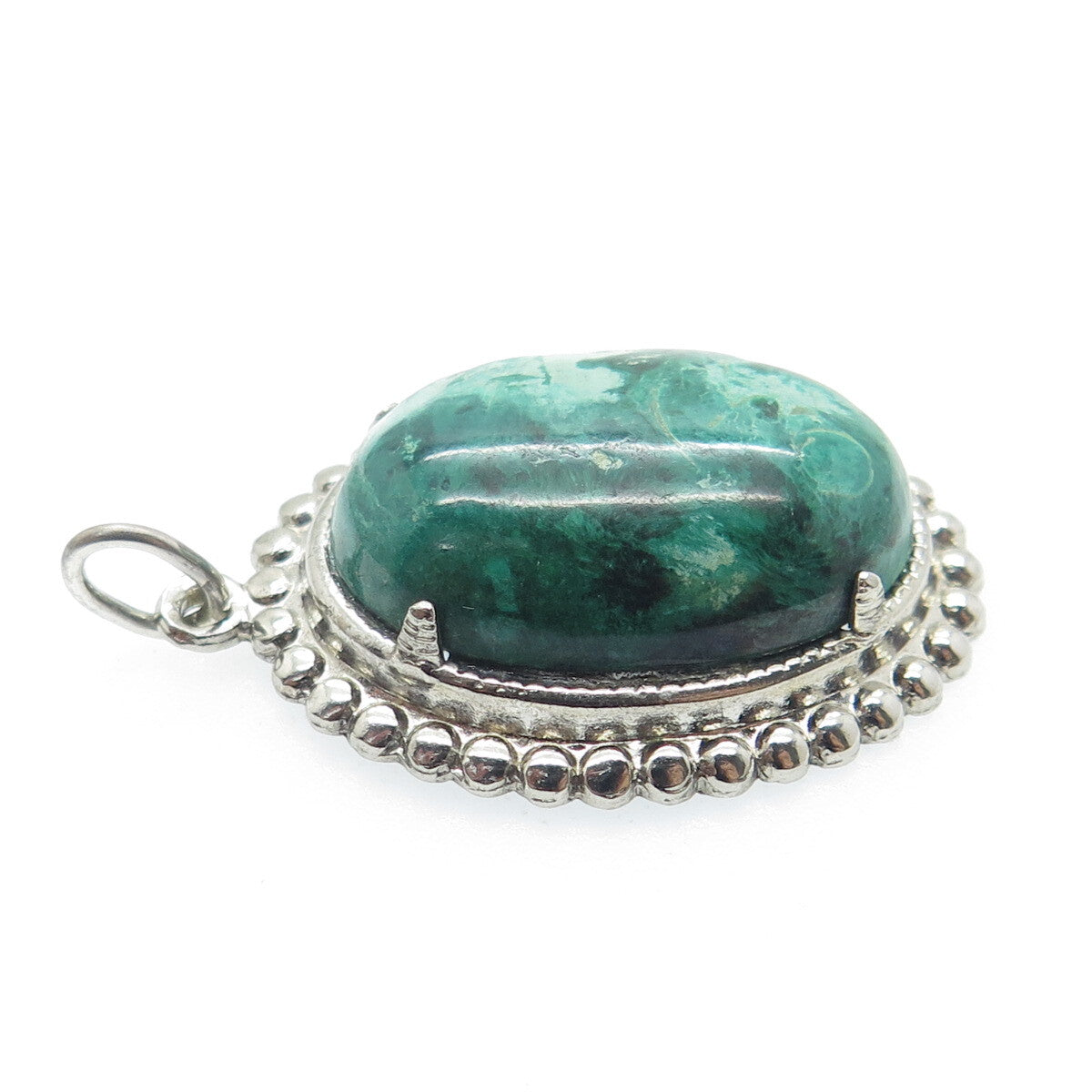 925 Sterling Silver Vintage Southwestern Real Chrysocolla Beaded Pendant