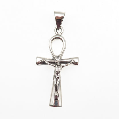 925 Sterling Silver Vintage Egyptian Ankh Crucifix Cross Charm Pendant