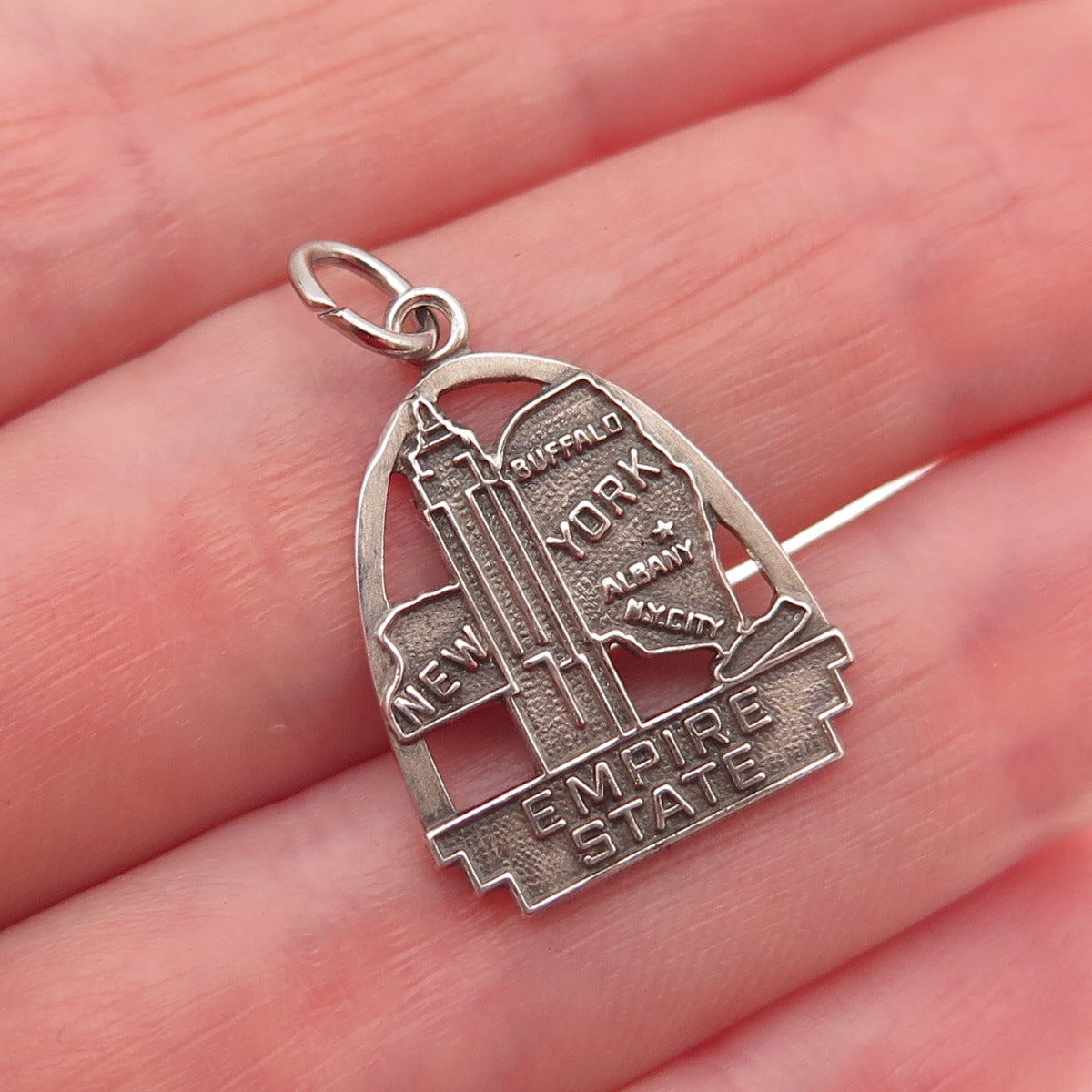 Fort Inc. 925 Sterling Silver Vintage Empire State NY Mini Charm Pendant
