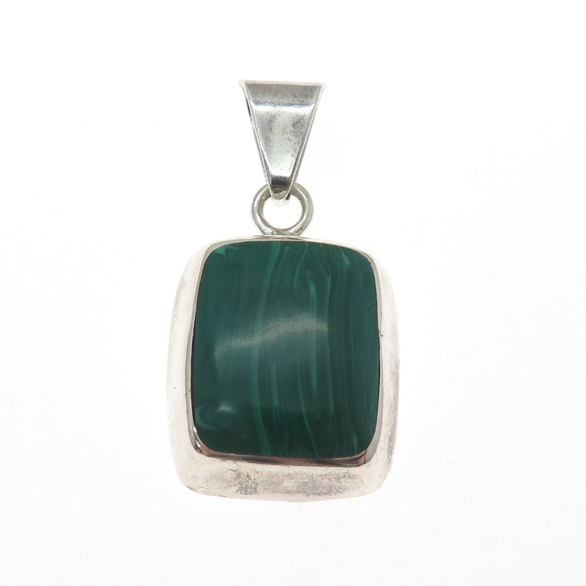 925 Sterling Silver Vintage Mexico Real Malachite Charm Pendant