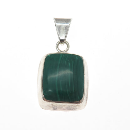 925 Sterling Silver Vintage Mexico Real Malachite Charm Pendant