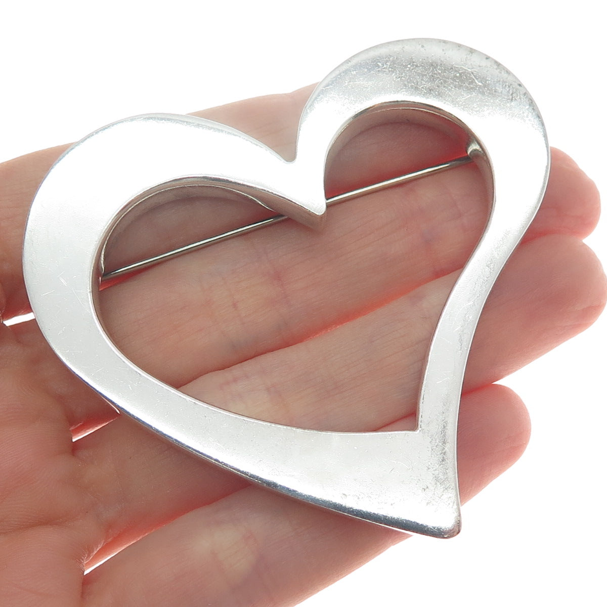 925 Sterling Silver Vintage Mexico Heart Modernist Pin Brooch
