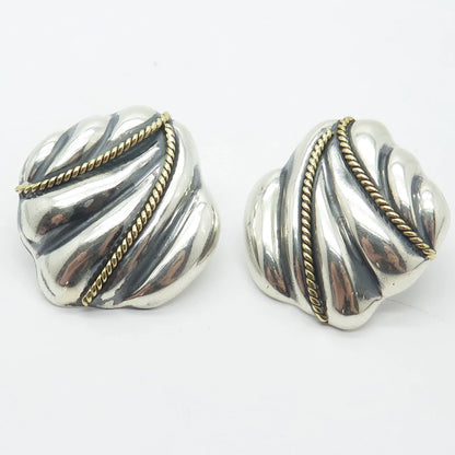 925 Sterling Silver 2-Tone Vintage Mexico Laton Ribbed Earrings