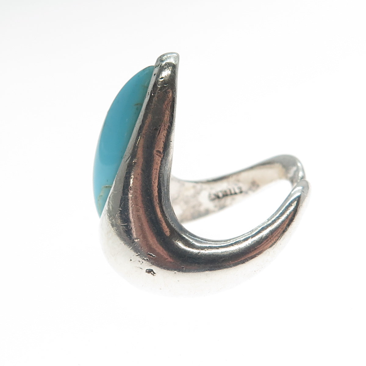 925 Sterling Silver Vintage Real Lone Mountain Turquoise Modernist Ring Size 7