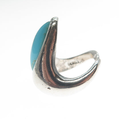 925 Sterling Silver Vintage Real Lone Mountain Turquoise Modernist Ring Size 7
