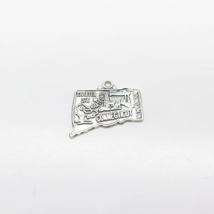 925 Sterling Silver Vintage "Connecticut" State Map Charm Pendant