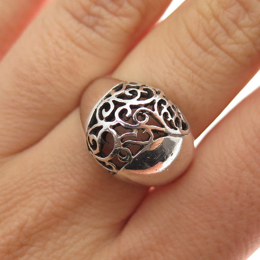 925 Sterling Silver Vintage Ornate Dome Ring Size 6.75