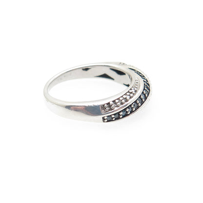 JANE SEYMOUR Sterling Silver Real Round-Cut Blue & White Diamond Ring Size 6.25