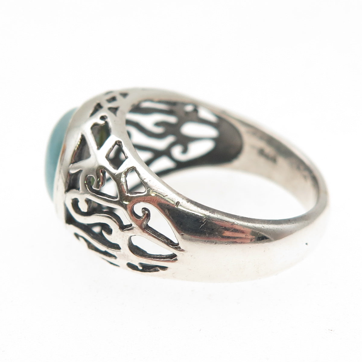 925 Sterling Silver Vintage Real Larimar Swirl Ring Size 8.25
