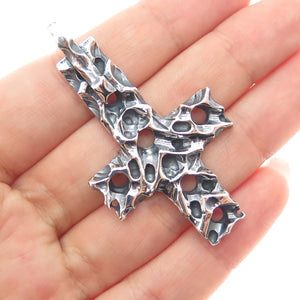 925 Sterling Silver Vintage Modernist Cross Oxidized Charm Pendant
