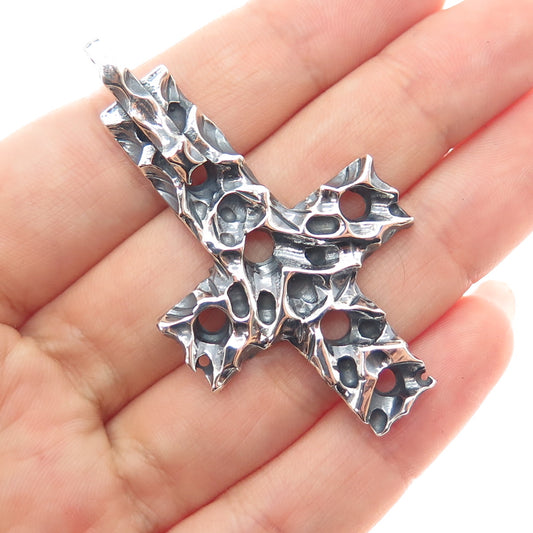 925 Sterling Silver Vintage Modernist Cross Oxidized Charm Pendant
