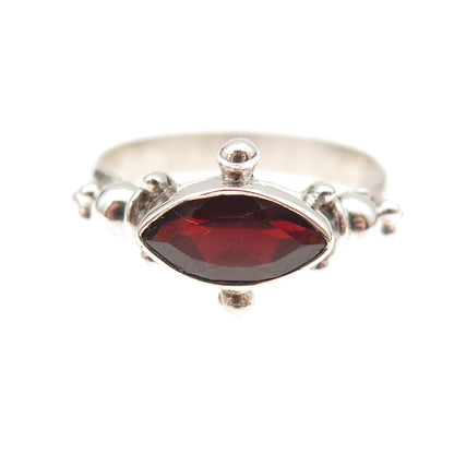 925 Sterling Silver Vintage Real Marquise-Cut Red Garnet Oxidized Ring Size 7