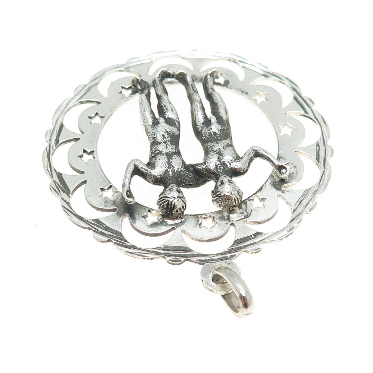 925 Sterling Silver Vintage Gemini Zodiac Sign Pendant