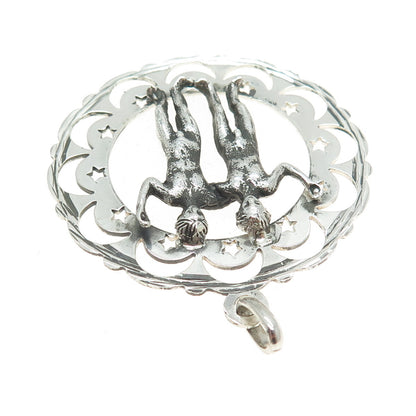 925 Sterling Silver Vintage Gemini Zodiac Sign Pendant