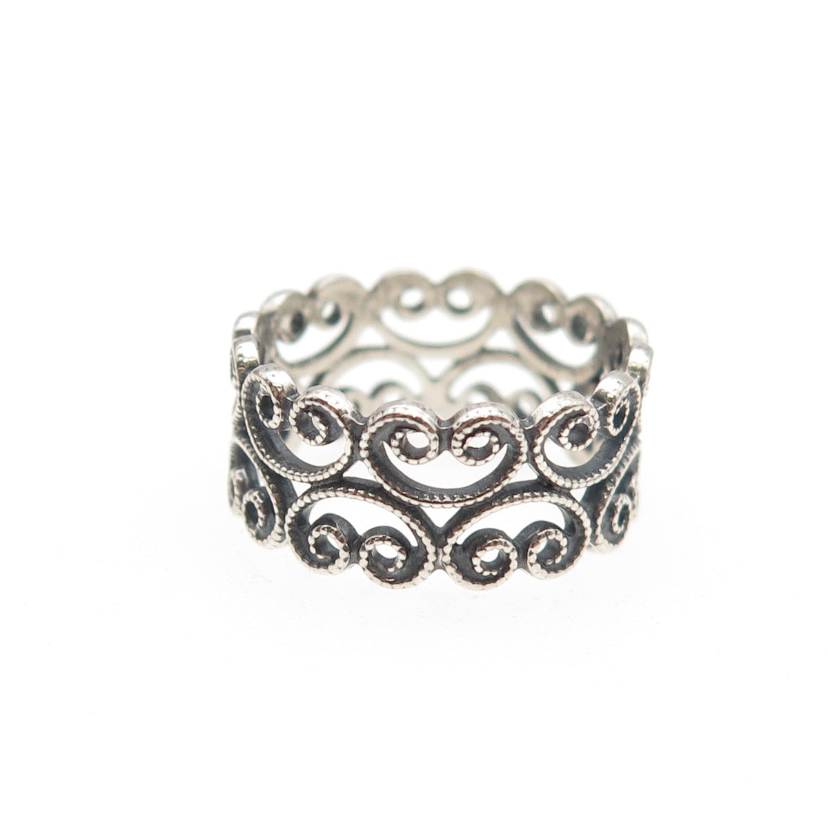 925 Sterling Silver Antique Art Deco Ornate Heart Oxidized Band Ring Size 5.25