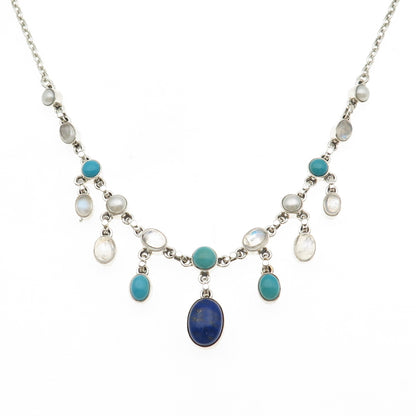 Nicky Butler Sterling Vintage Turquoise Pearl Lapis & Moonstone Necklace 18-20"