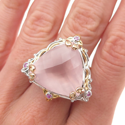 Michael Valitutti Gems En Vogue 925 Sterling Rose Quartz Sapphire Ring Size 8.25