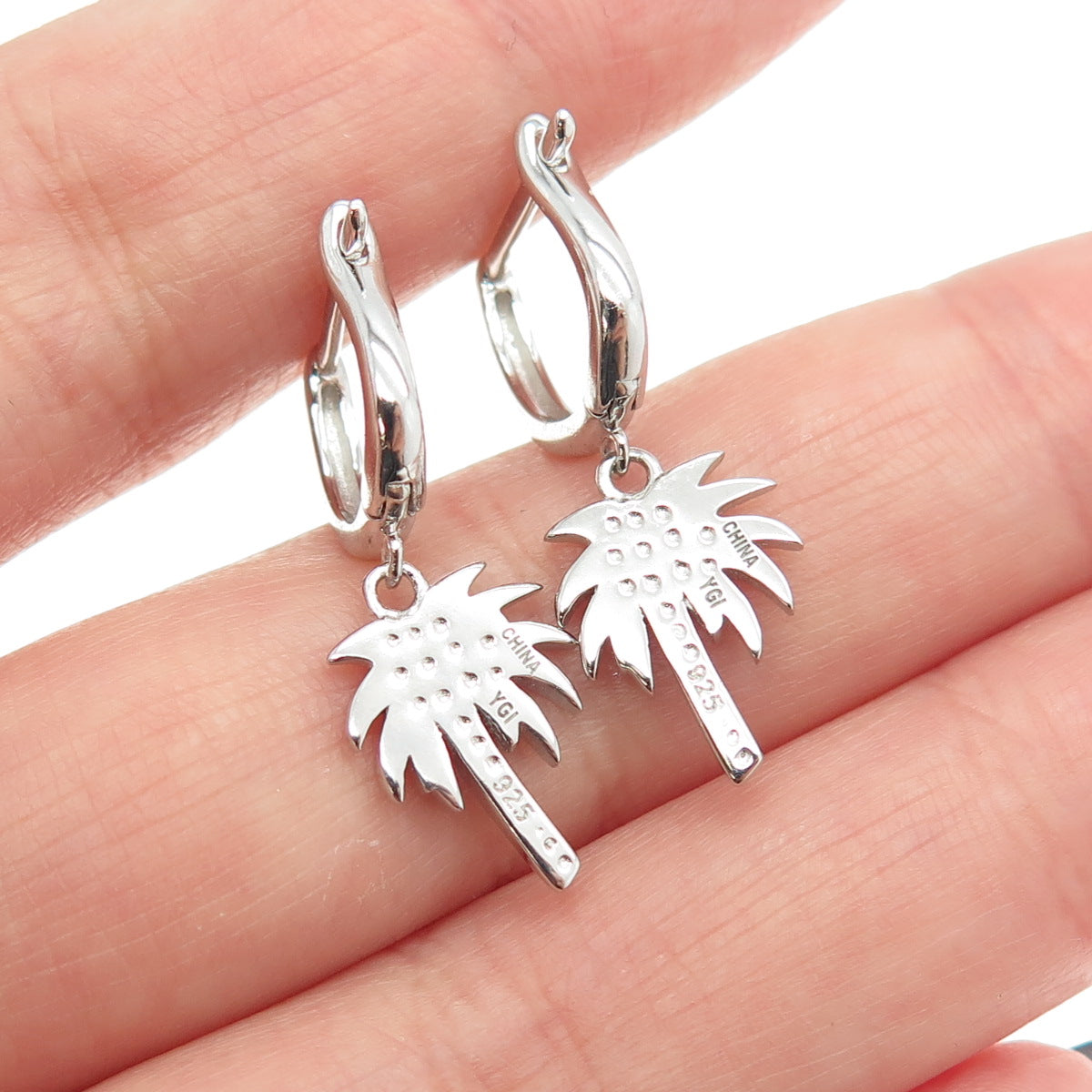 925 Sterling Silver Palm Tree Dangling Earrings