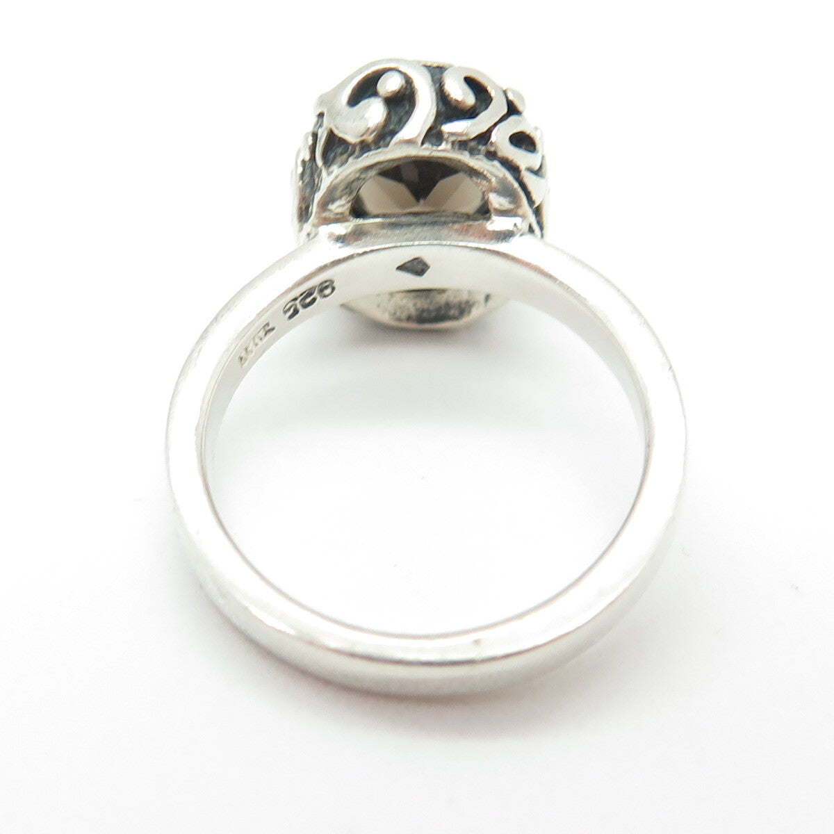 SILPADA Sterling Silver Vintage Real Smoky Quartz Swirl Oxidized Ring Size 7.25