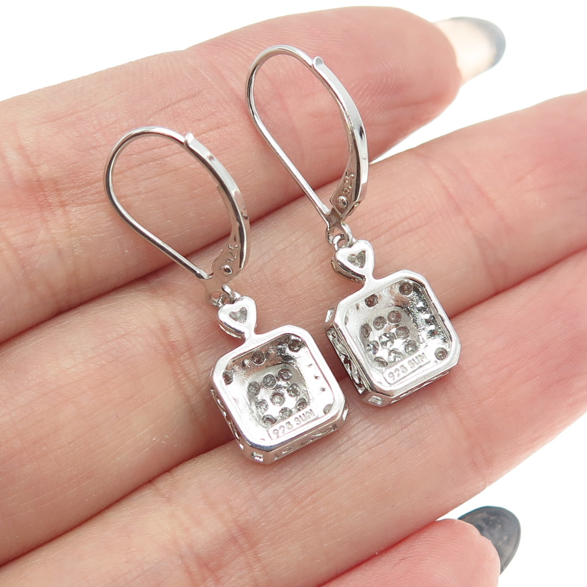 SUN 925 Sterling Silver 2-Tone Real Round-Cut Diamond Dangling Earrings