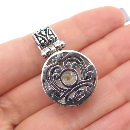 FD Felicia Design 925 Sterling Silver Faux Pearl Oxidized Charm Pendant
