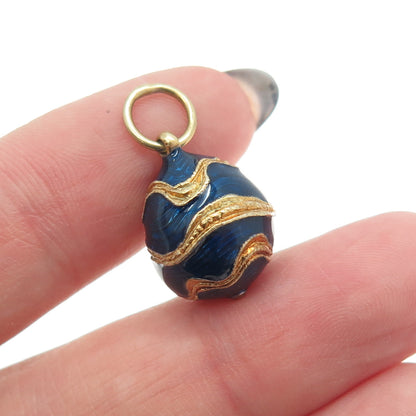 RAFKA Retired 925 Sterling Silver Vermeil Enamel Wavy Easter Egg Charm Pendant