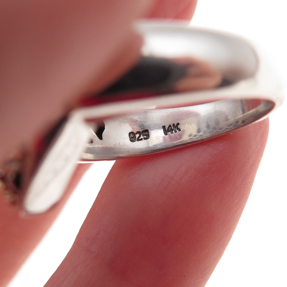 Sadye L Vassil 925 Sterling Silver 14K Gold Real Pink Topaz Heart Ring Size 7