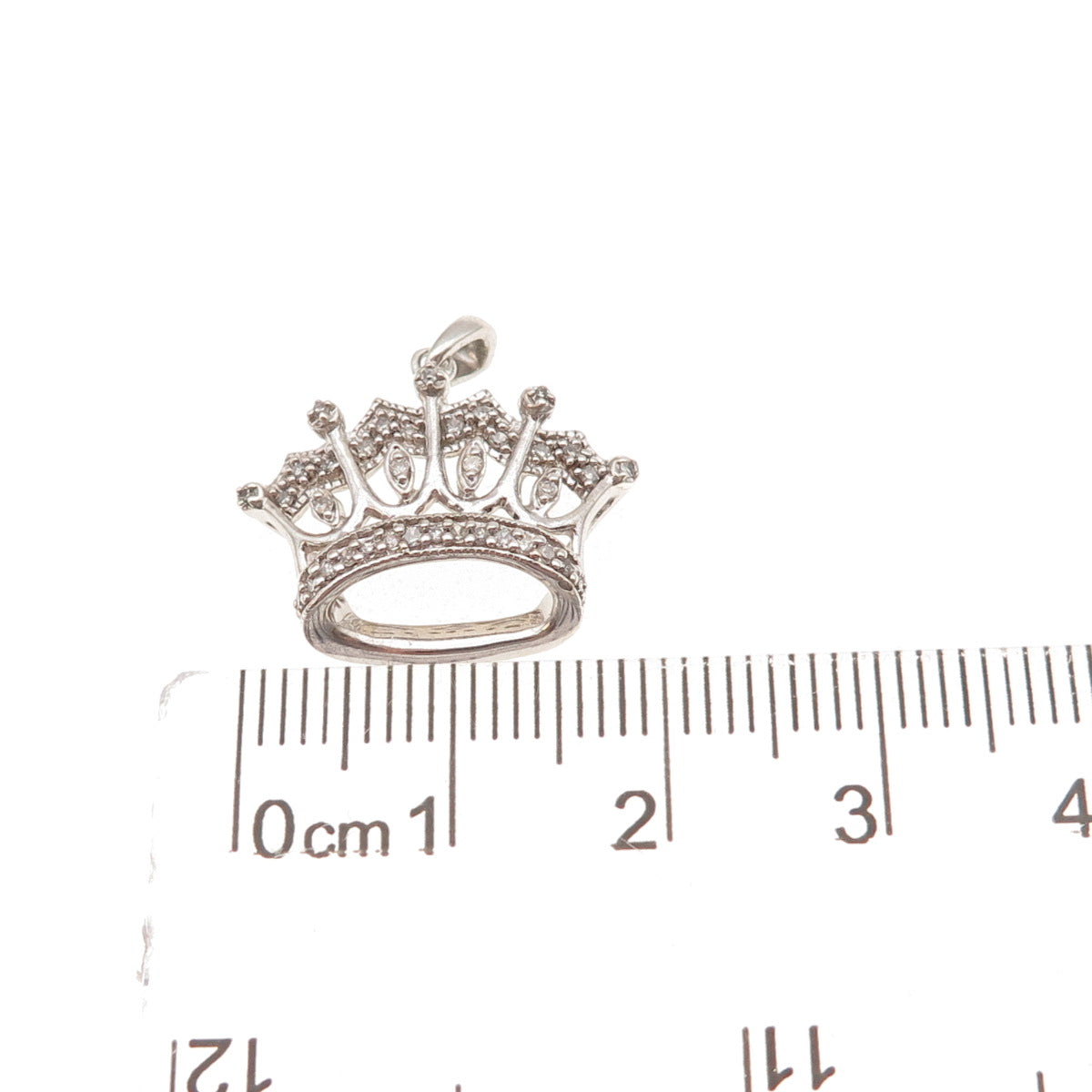 Jane Seymour Sterling Silver Real Round-Cut Diamond Royal Crown Charm Pendant