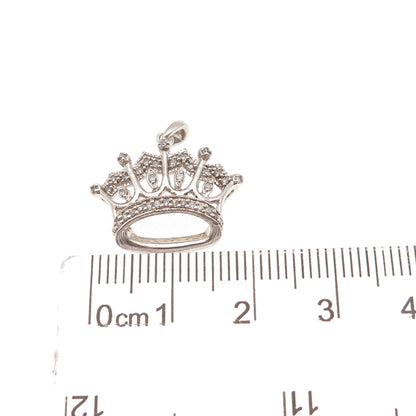 Jane Seymour Sterling Silver Real Round-Cut Diamond Royal Crown Charm Pendant