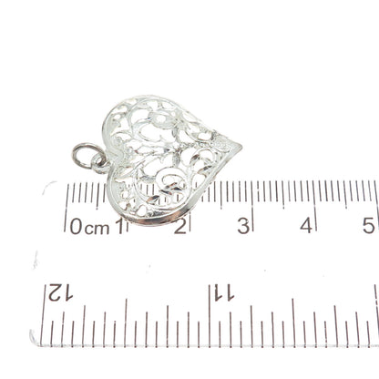LISA LEE CREATIONS 925 Sterling Silver Vintage Floral Heart Charm Pendant