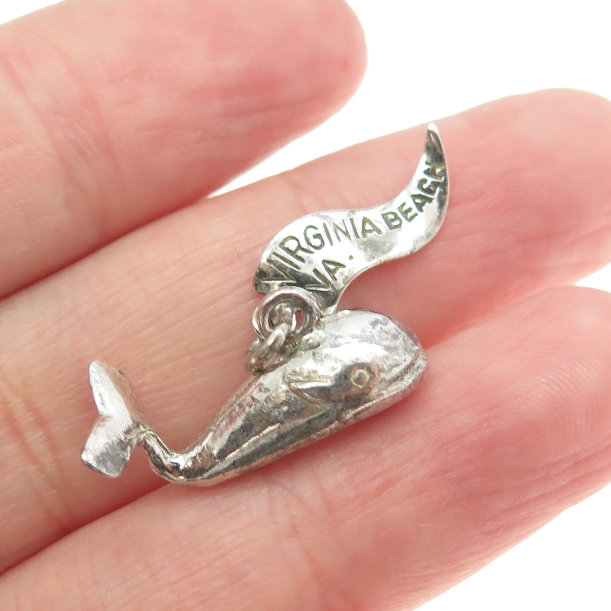 PACIFIC JEWELRY 925 Sterling Silver Vintage "Virginia Beach" Whale Charm Pendant