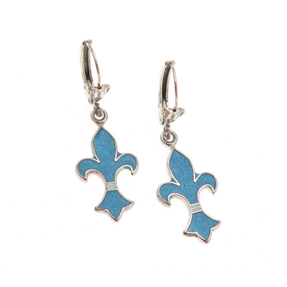 Breadner Co. 925 Sterling Silver Vintage Enamel Fleur de Lis Dangle Earrings