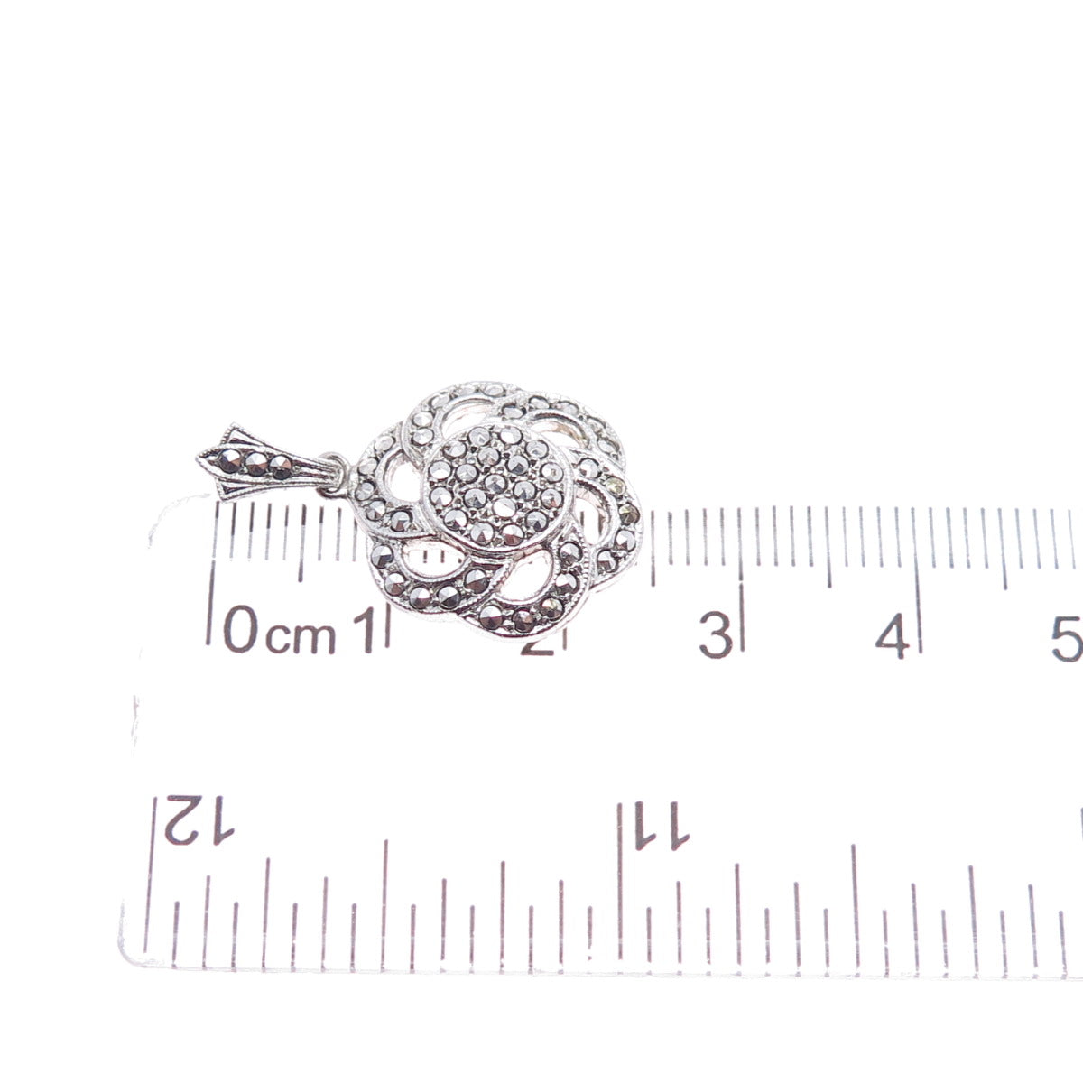 925 Sterling Silver Antique Art Deco Real Marcasite Flower Charm Pendant