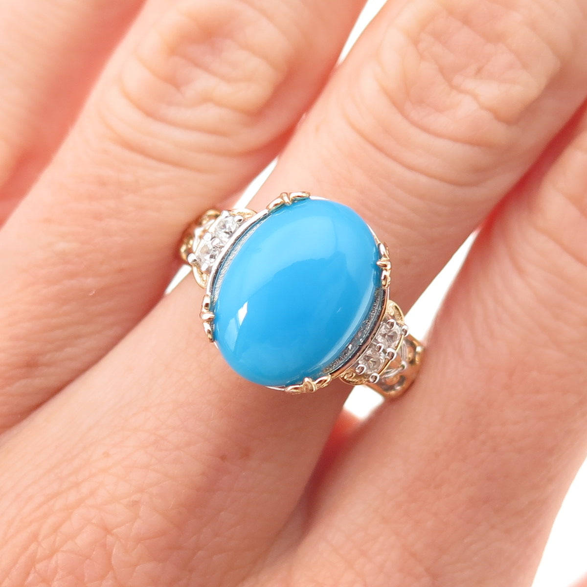 Michael Valitutti Gems En Vogue Sterling Silver Turquoise & Topaz Ring Size 8.25