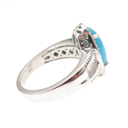 Chuck Clemency 925 Sterling Silver Real Turquoise & White Topaz Ring Size 8.25