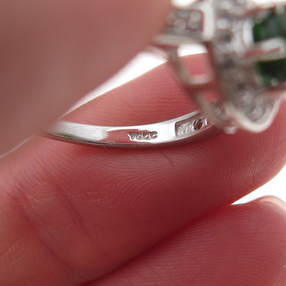 925 Sterling Silver Real Round-Cut Peridot & White Topaz Ring Size 8