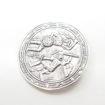 925 Sterling Silver Vintage Mexico Taxco Fight Storyteller Pin Brooch