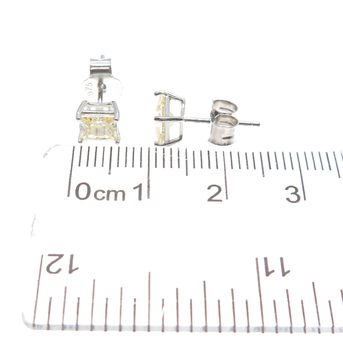 925 Sterling Silver Princess-Cut Canary C Z Stud Earrings