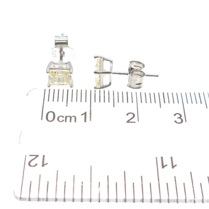 925 Sterling Silver Princess-Cut Canary C Z Stud Earrings