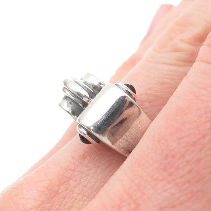 Chapal Zenray Sterling Silver Vintage Real Black Onyx Modernist Ring Size 7.25