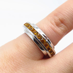 925 Sterling Silver Vintage Real Citrine Gemstone Rotating Band Ring Size 4.5
