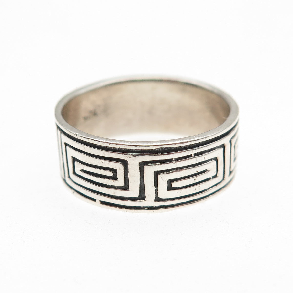 925 Sterling Silver Vintage Greek Maze Oxidized Band Ring Size 6.75