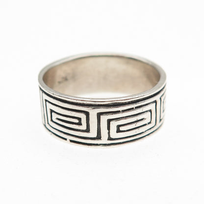 925 Sterling Silver Vintage Greek Maze Oxidized Band Ring Size 6.75